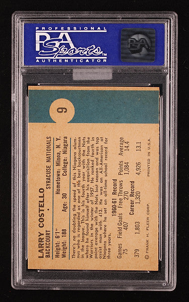 1961 Fleer Basketball Larry Costello #9 MBA Gold PSA 9