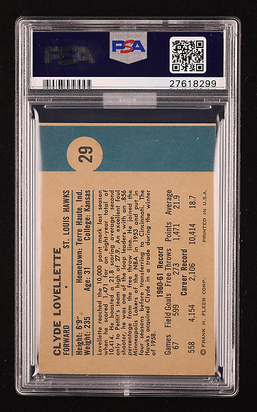 1961 Fleer Basketball Clyde Lovellette #29 MBA Gold PSA 9