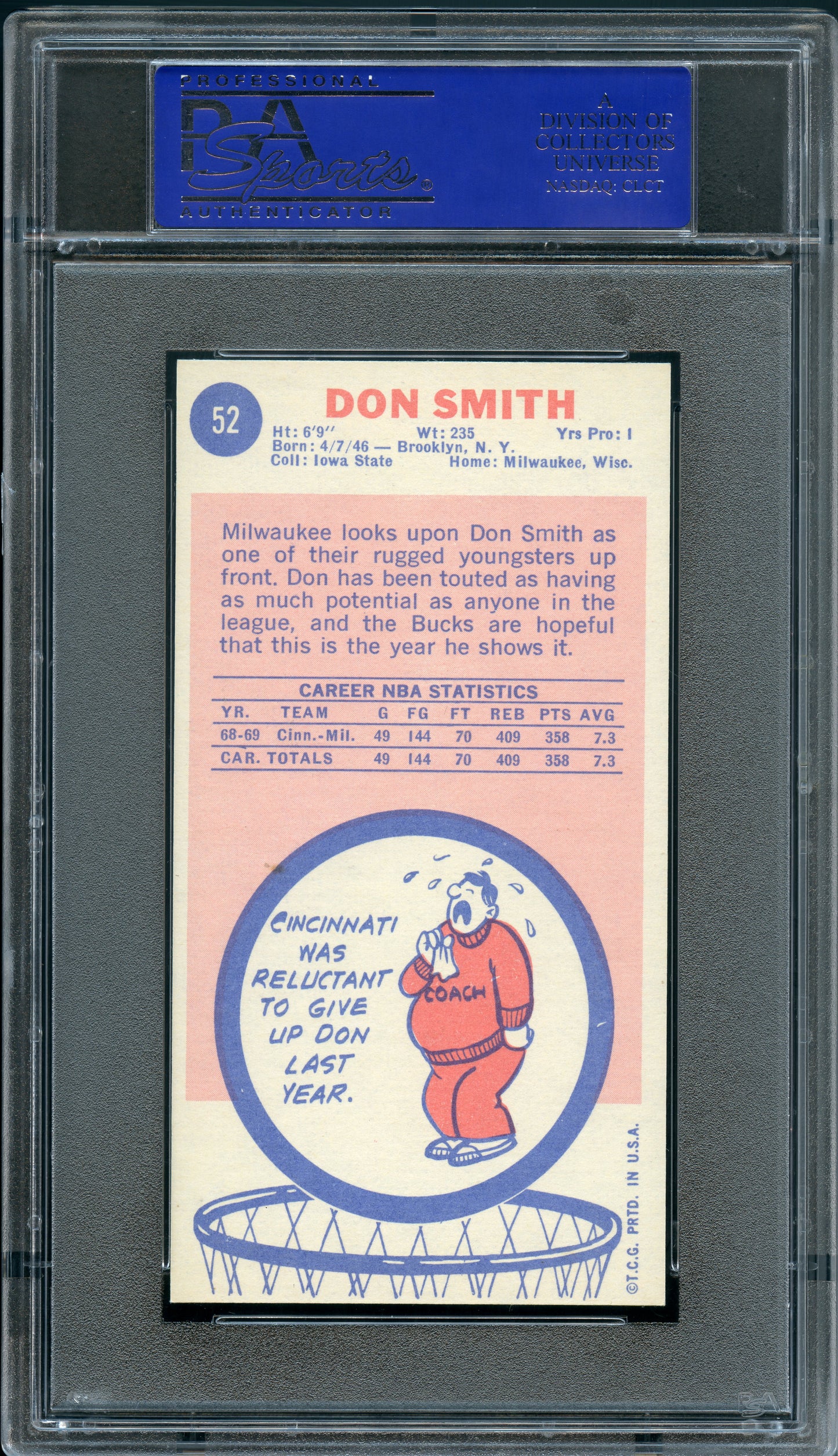 1969 Topps Basketball Don Smith #52 PSA 9