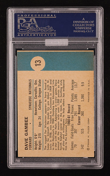 1961 Fleer Basketball Dave Gambee #13 MBA Gold PSA 9