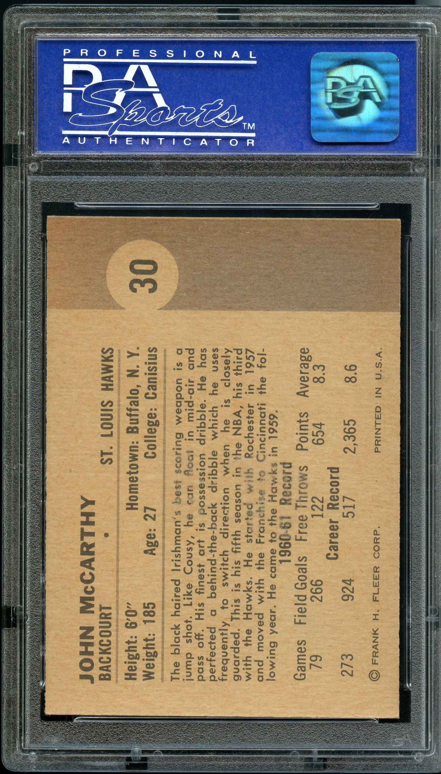1961 Fleer Basketball John McCarthy #30 PSA 9