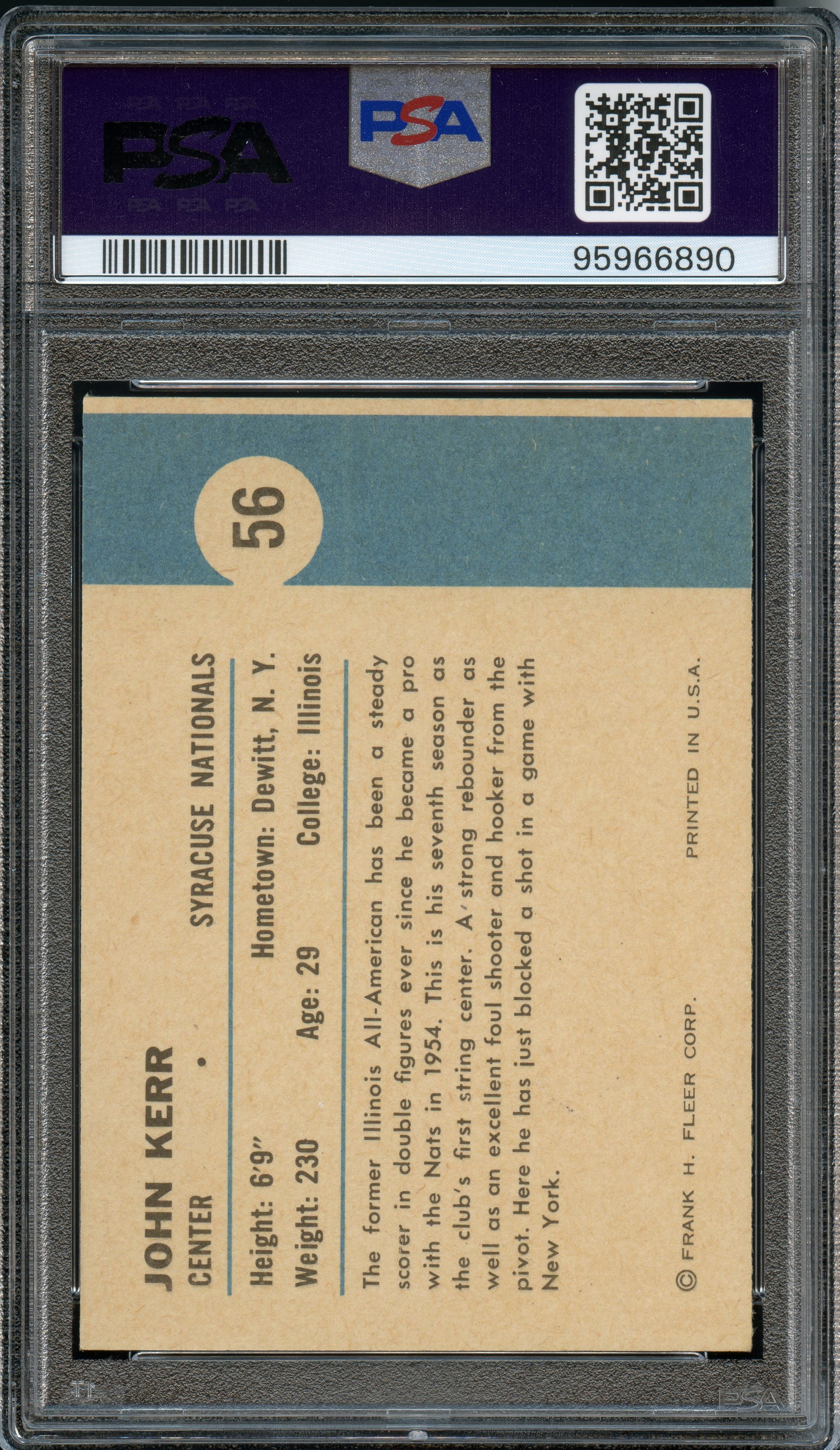 1961 Fleer Basketball John Kerr (In Action) #56 PSA 9