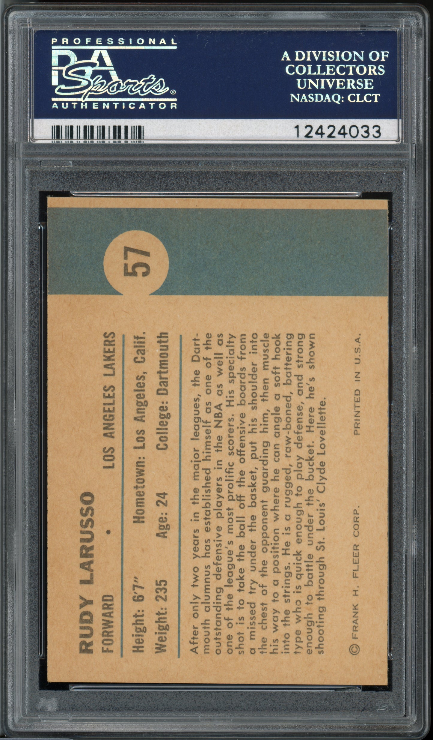 1961 Fleer Basketball Rudy Larusso (In Action) #57 PSA 9