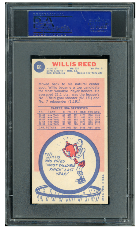 1969 Topps Basketball Willis Reed #60 PSA 9