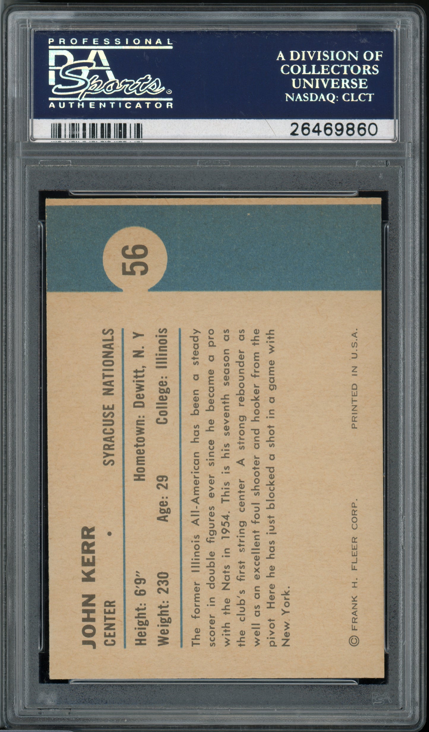 1961 Fleer Basketball John Kerr (In Action) #56 PSA 9