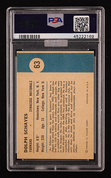 1961 Fleer Basketball Dolph Schayes (In Action) #63 MBA Gold PSA 9