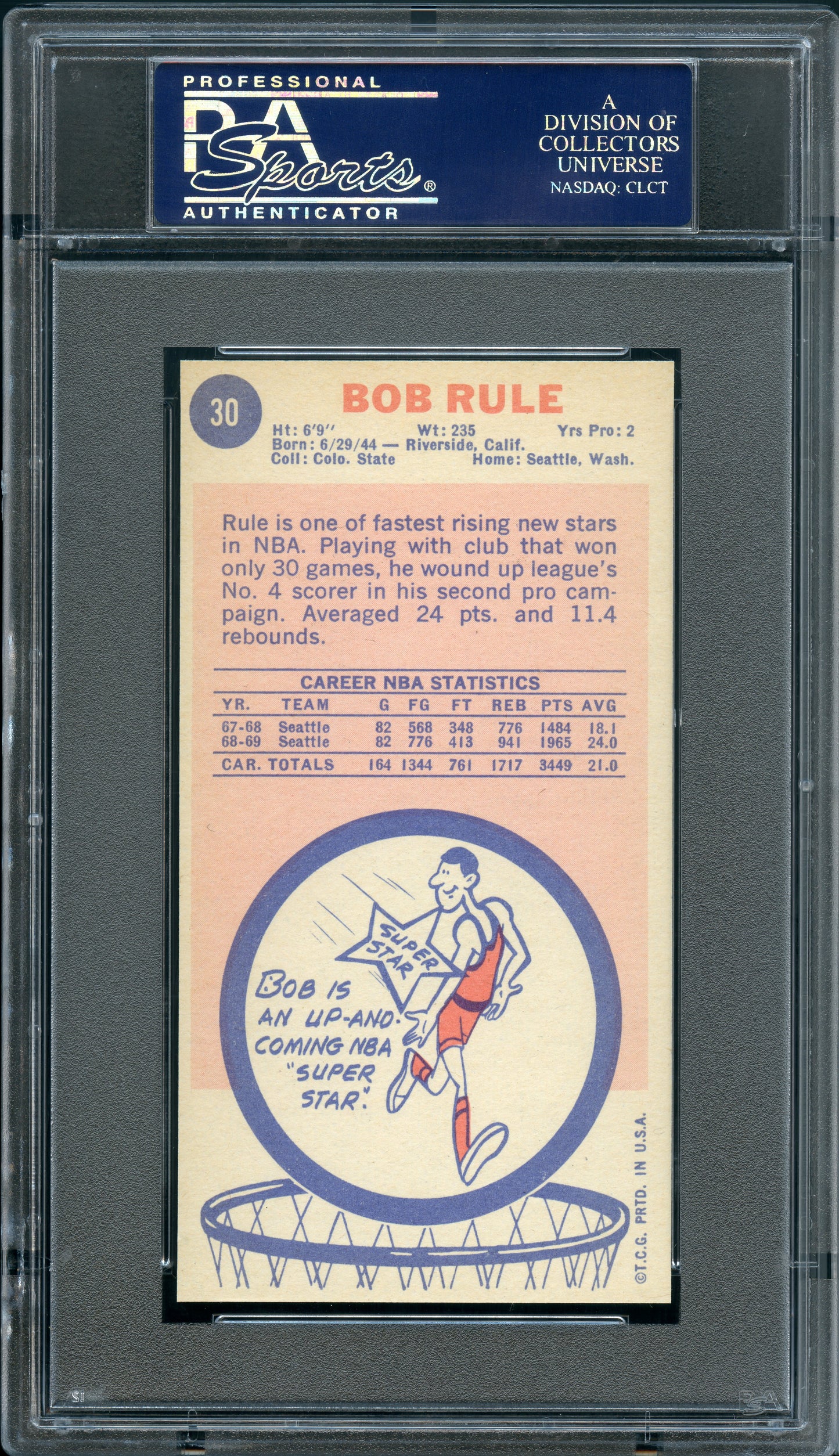 1969 Topps Basketball Bob Rule #30 PSA 9