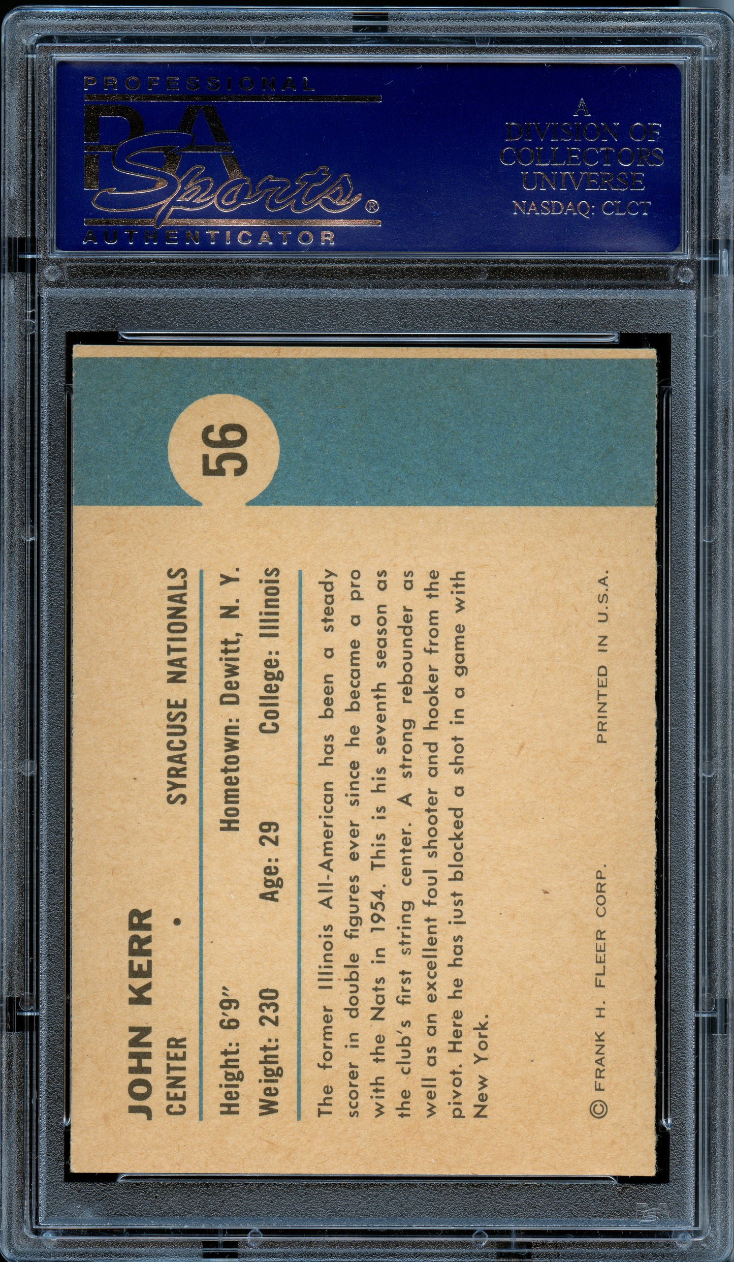 1961 Fleer Basketball John Kerr (In Action) #56 PSA 9