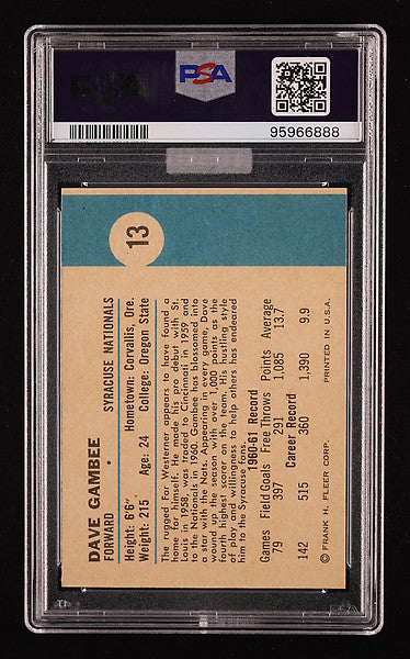 1961 Fleer Basketball Dave Gambee #13 MBA Gold PSA 9