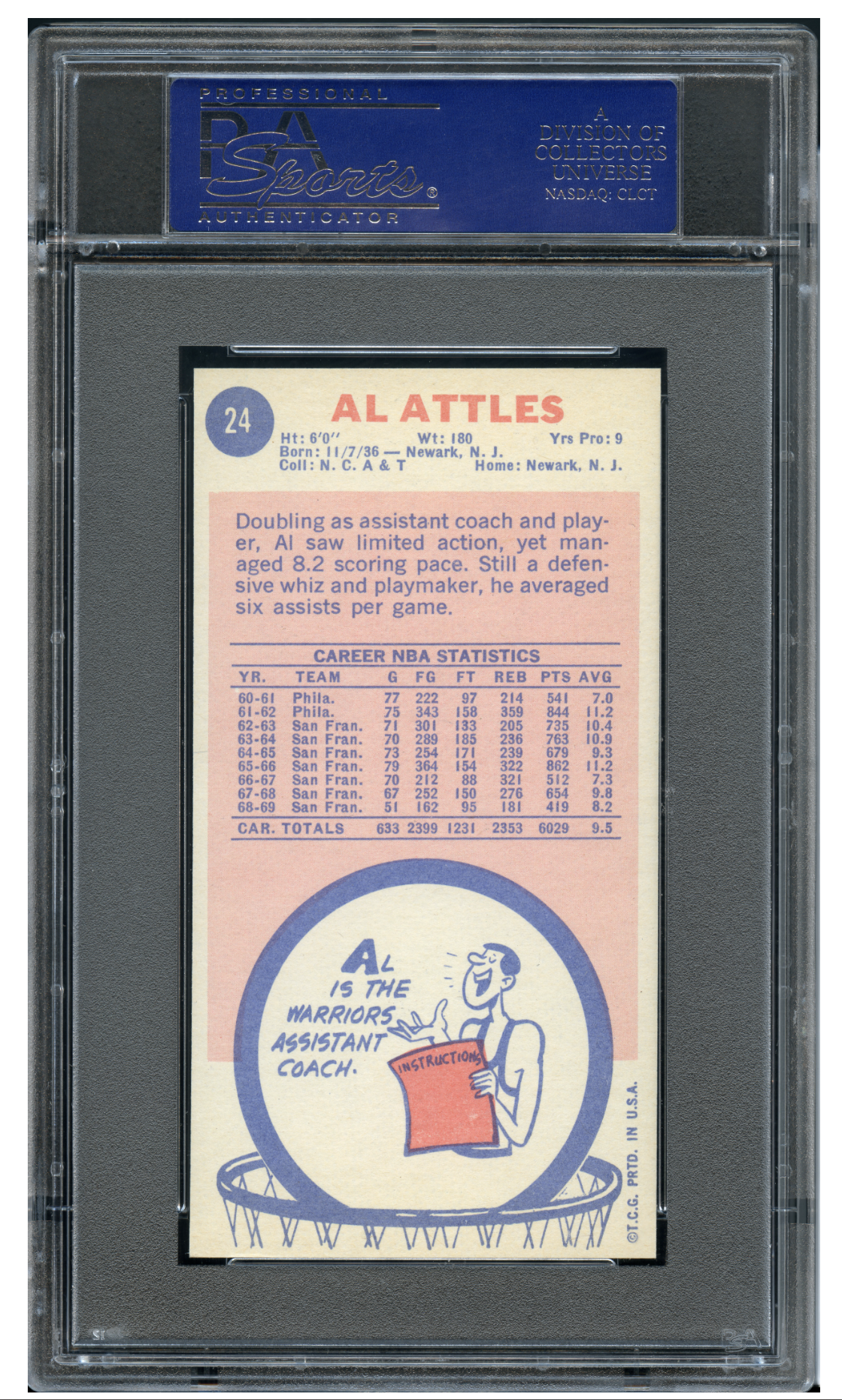 1969 Topps Basketball Al Attles #24 PSA 9