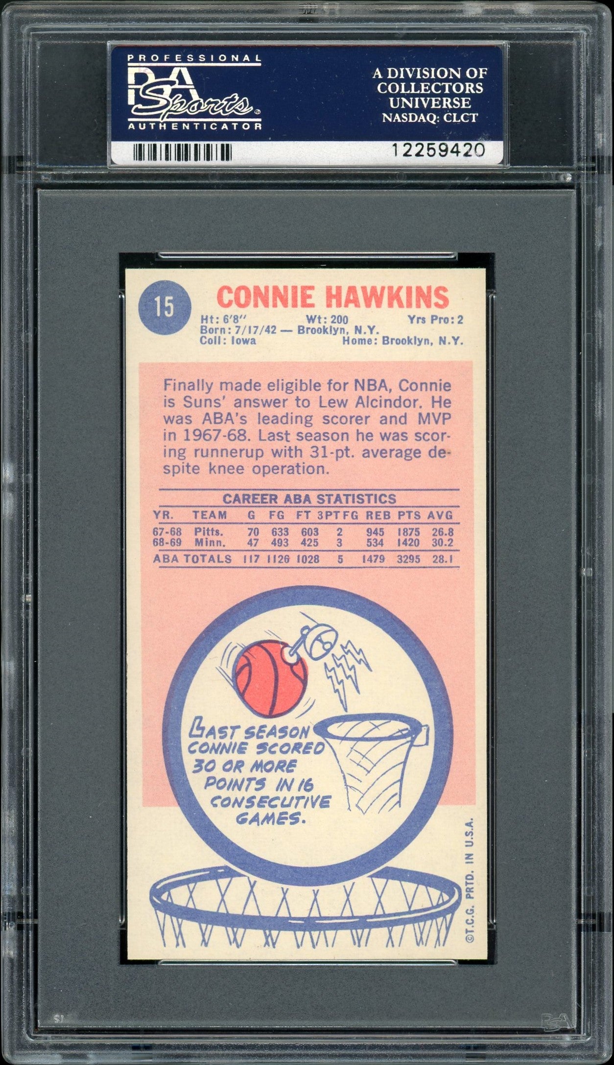 1969 Topps CONNIE HAWKINS #15 PSA 9