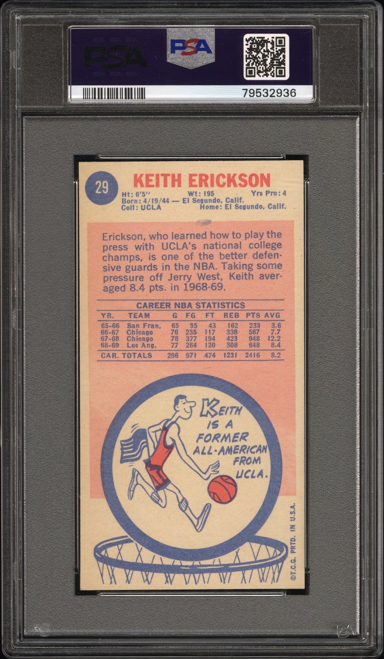 1969 Topps Basketball Keith Erickson #29 PSA 9