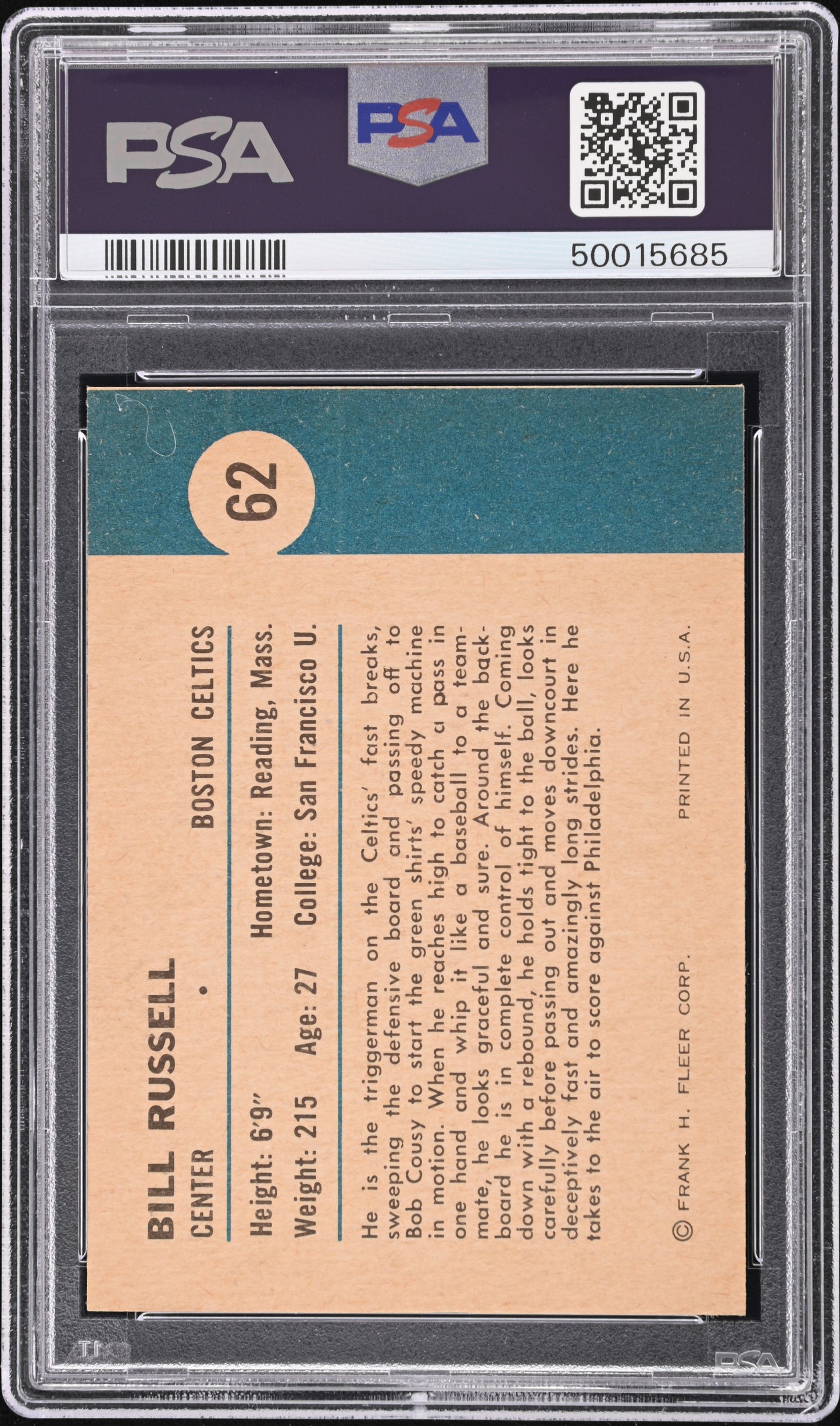1961 Fleer Basketball Bill Russell (In Action) #62 PSA 9