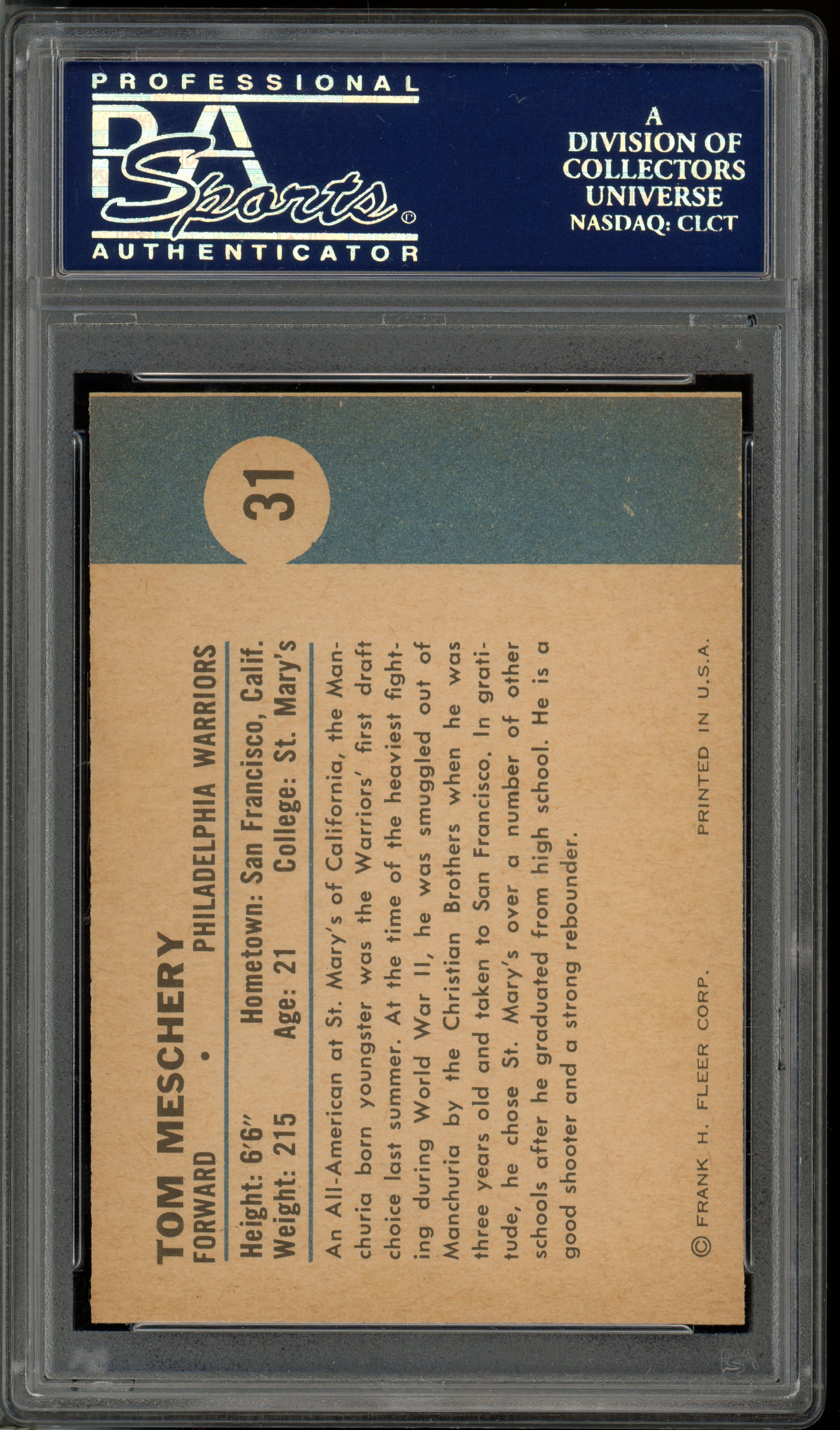 1961 Fleer Basketball Tom Meschery #31 PSA 10