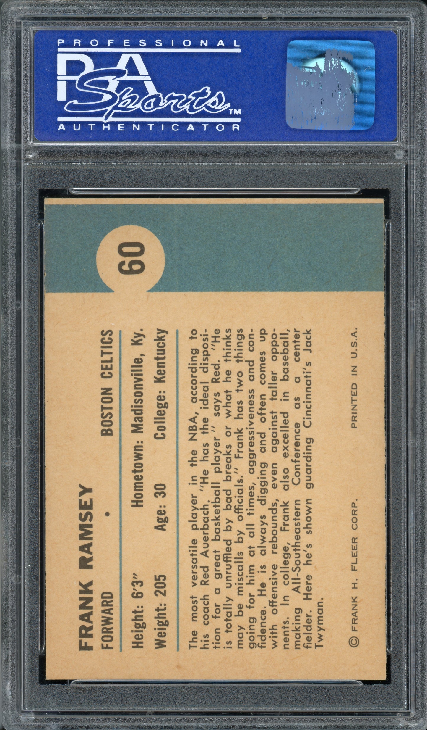 1961 Fleer Basketball Frank Ramsey (In Action) #60 PSA 9