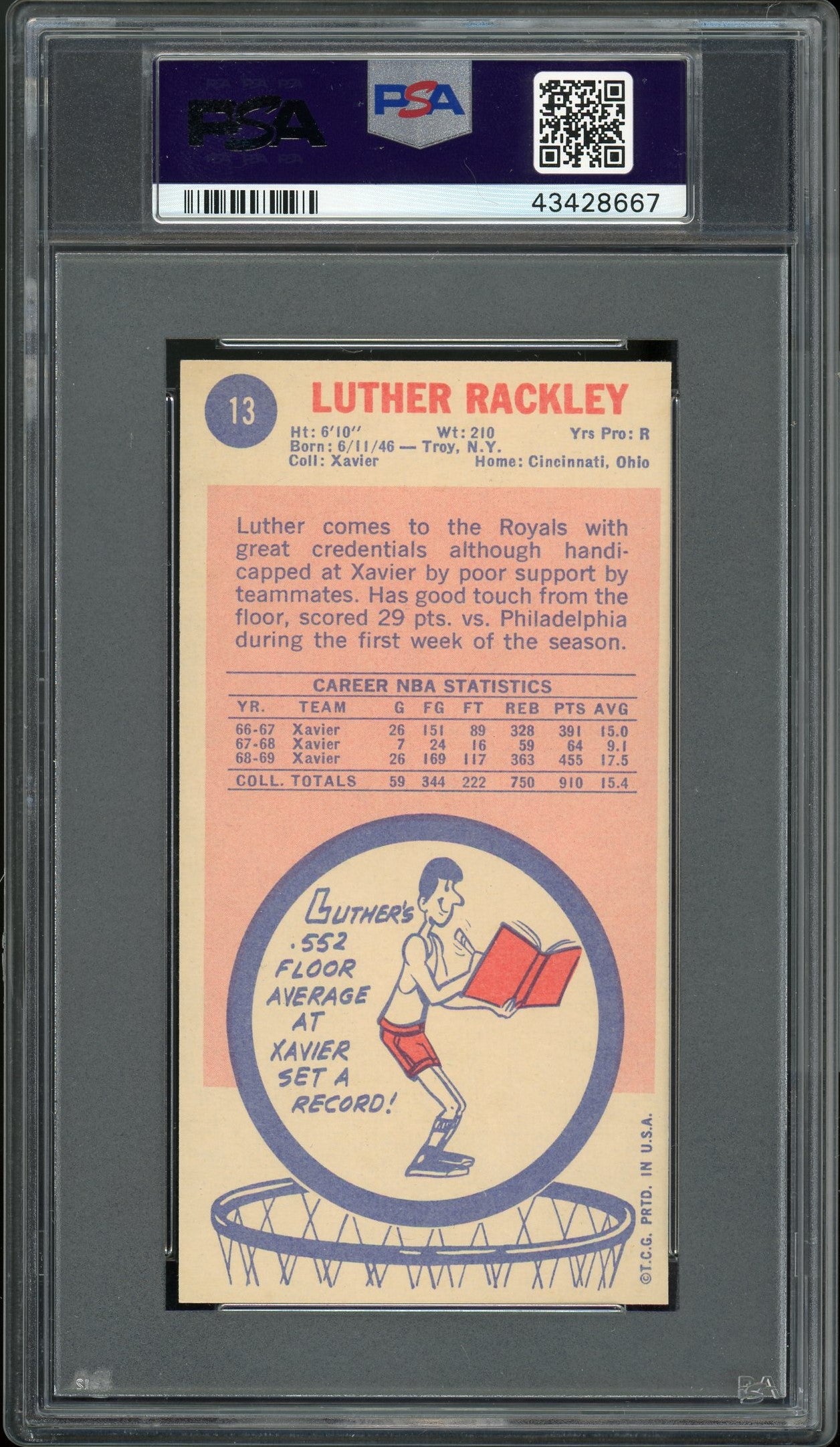 1969 Topps Luther Rackley #13 PSA 9