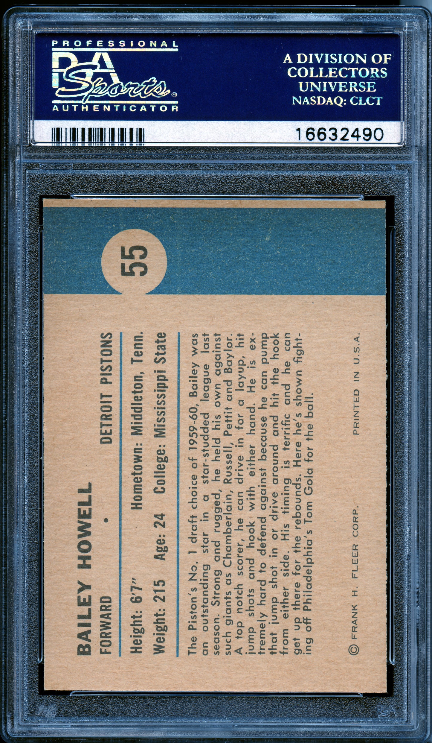 1961 Fleer Basketball Bailey Howell (In Action) #55 PSA 9