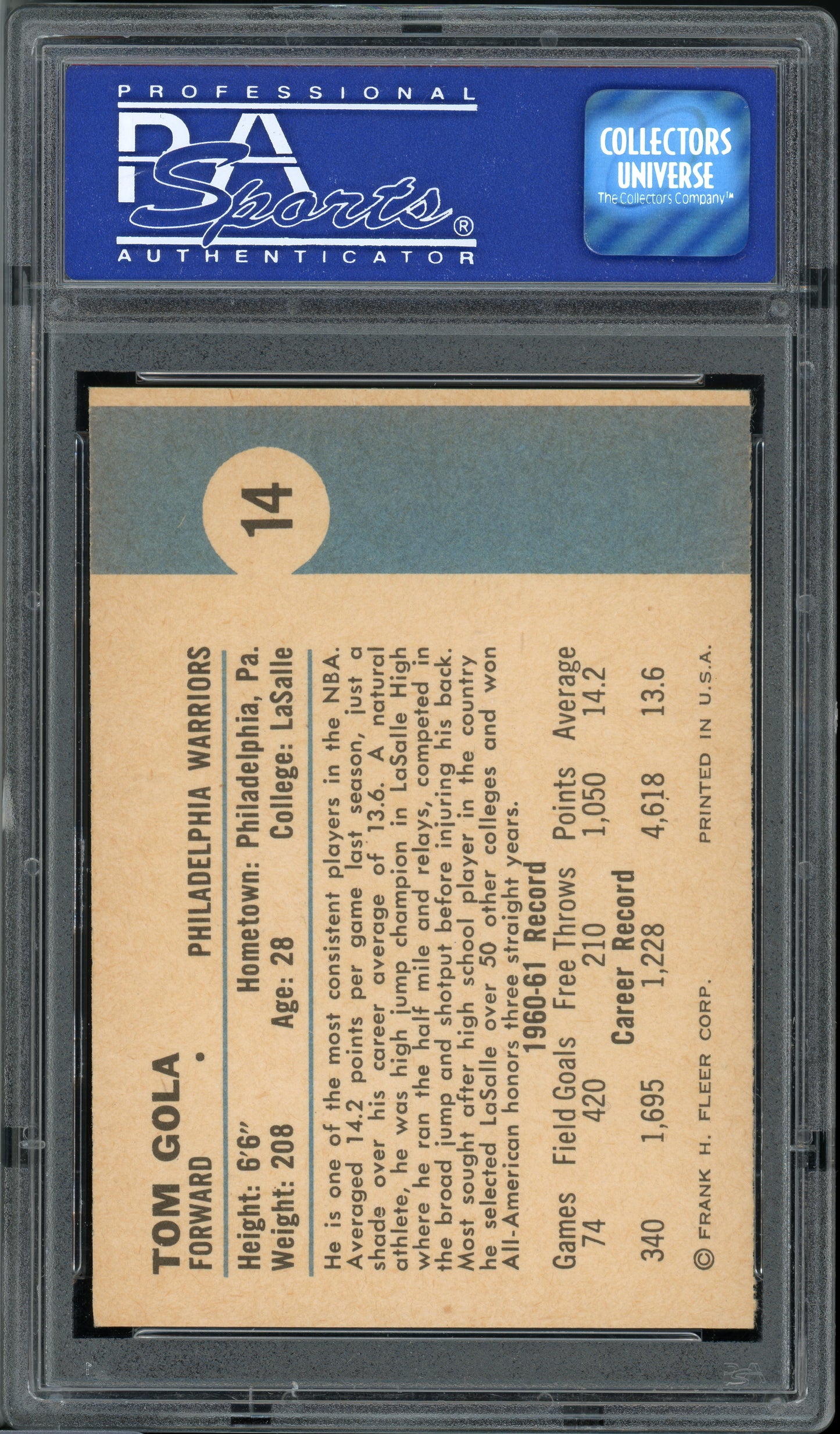 1961 Fleer Basketball Tom Gola #14 PSA 9