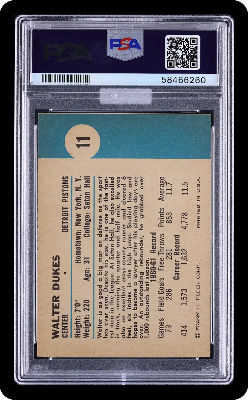 1961 Fleer Basketball Walter Dukes #11 MBA Gold PSA 9