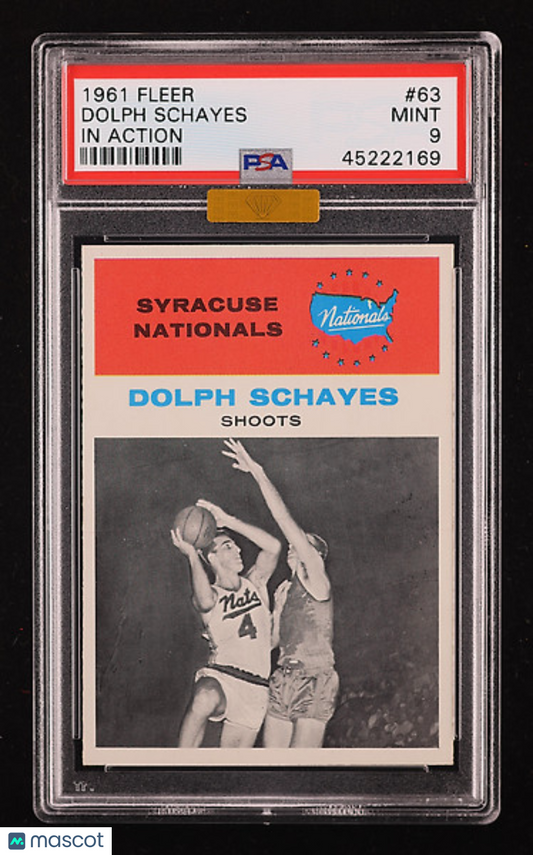 1961 Fleer Basketball Dolph Schayes (In Action) #63 MBA Gold PSA 9
