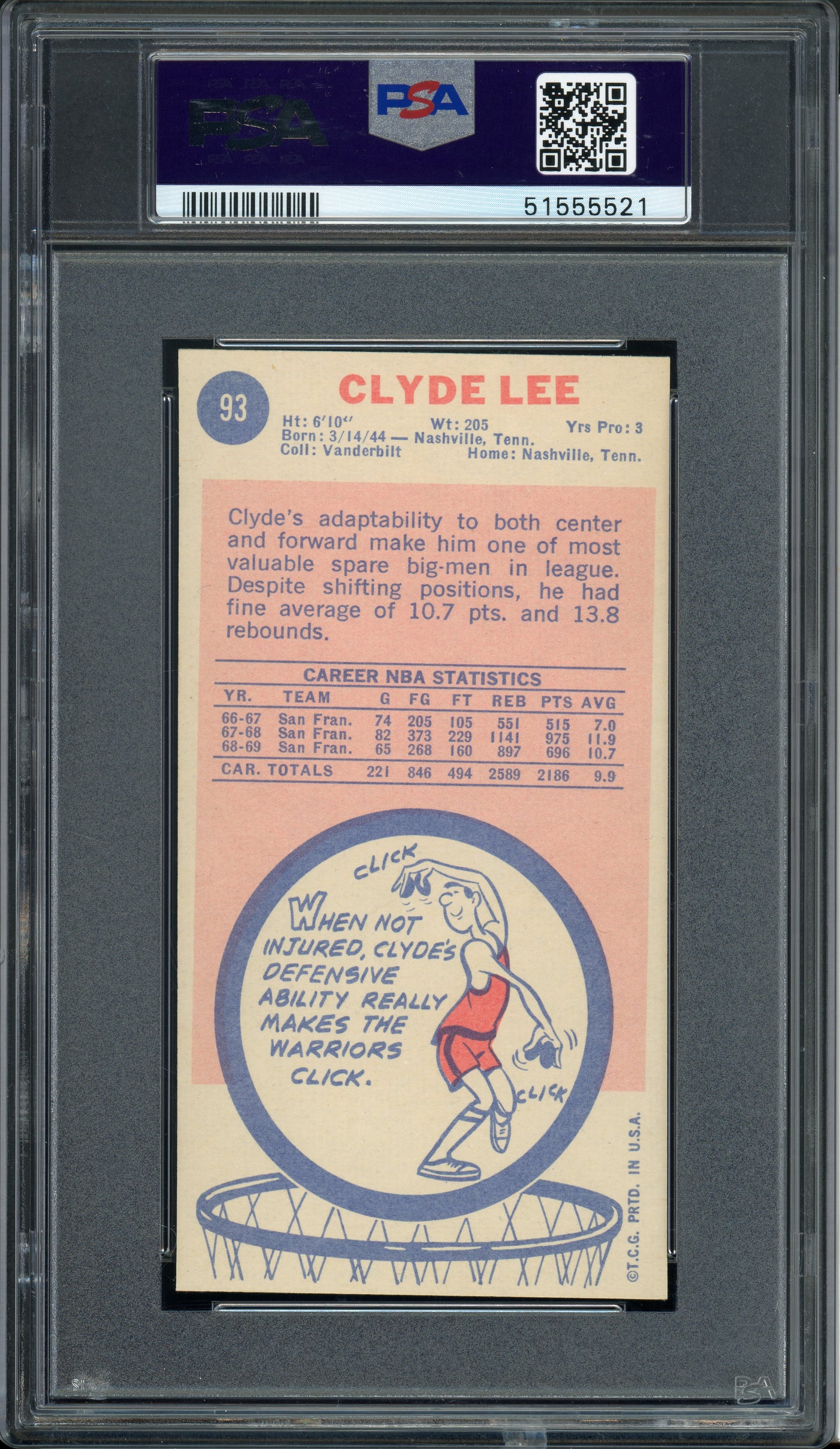 1969 Topps Basketball Clyde Lee #93 PSA 9