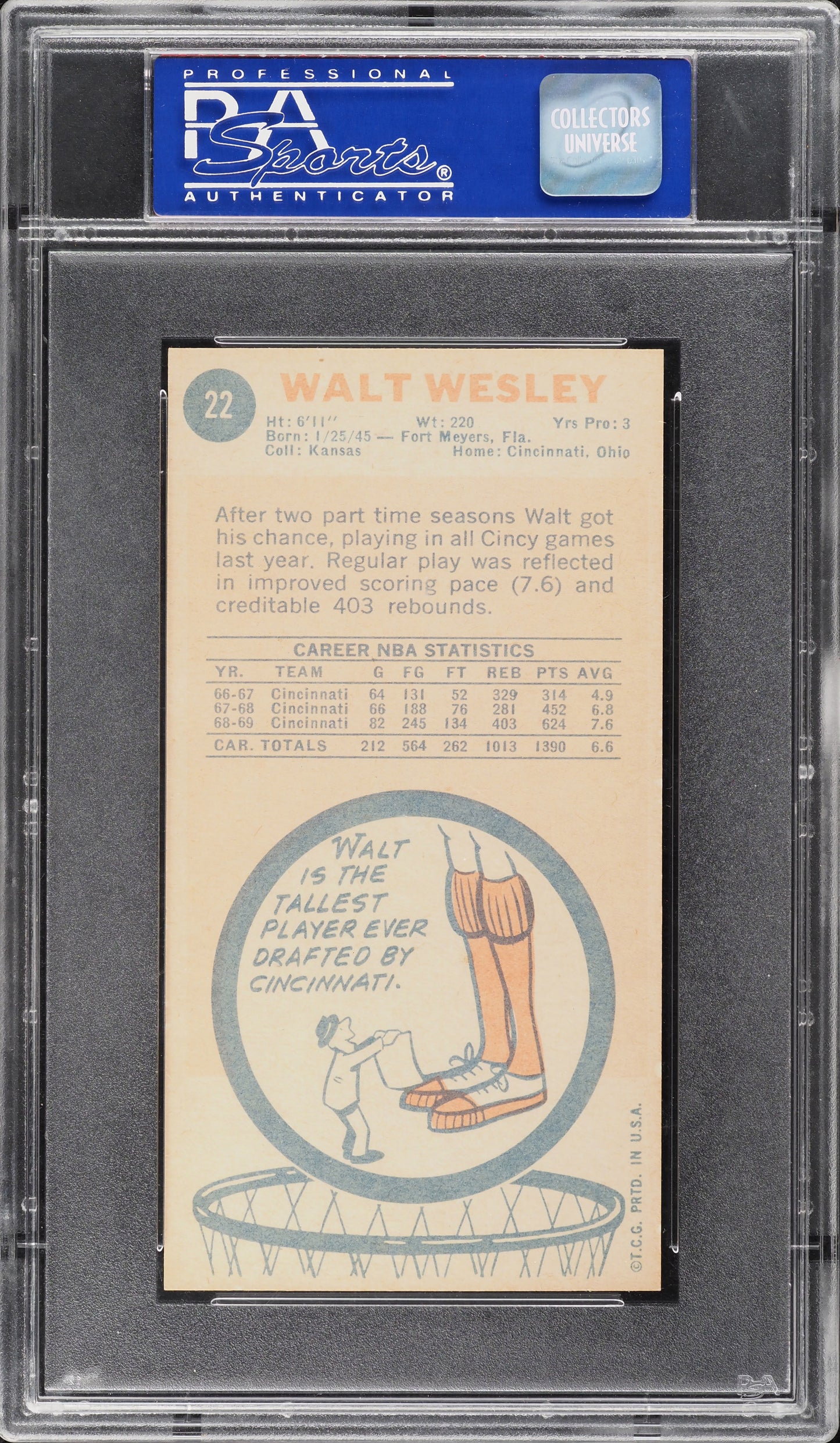 1969 Topps Basketball Walt Wesley #22 PSA 9