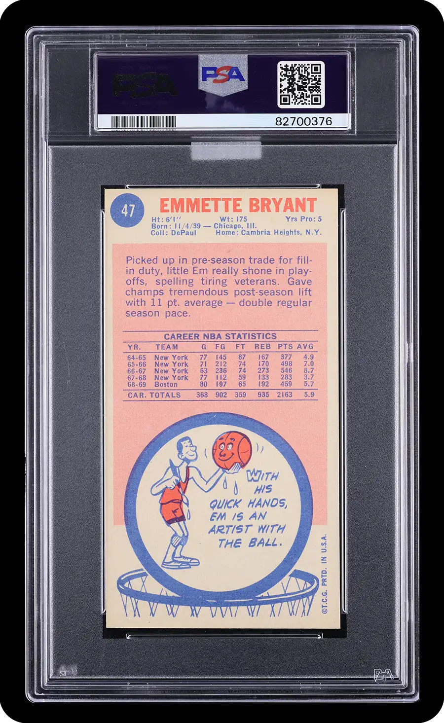 1969 Topps Basketball Emmette Bryant #47 MBA Gold PSA 9