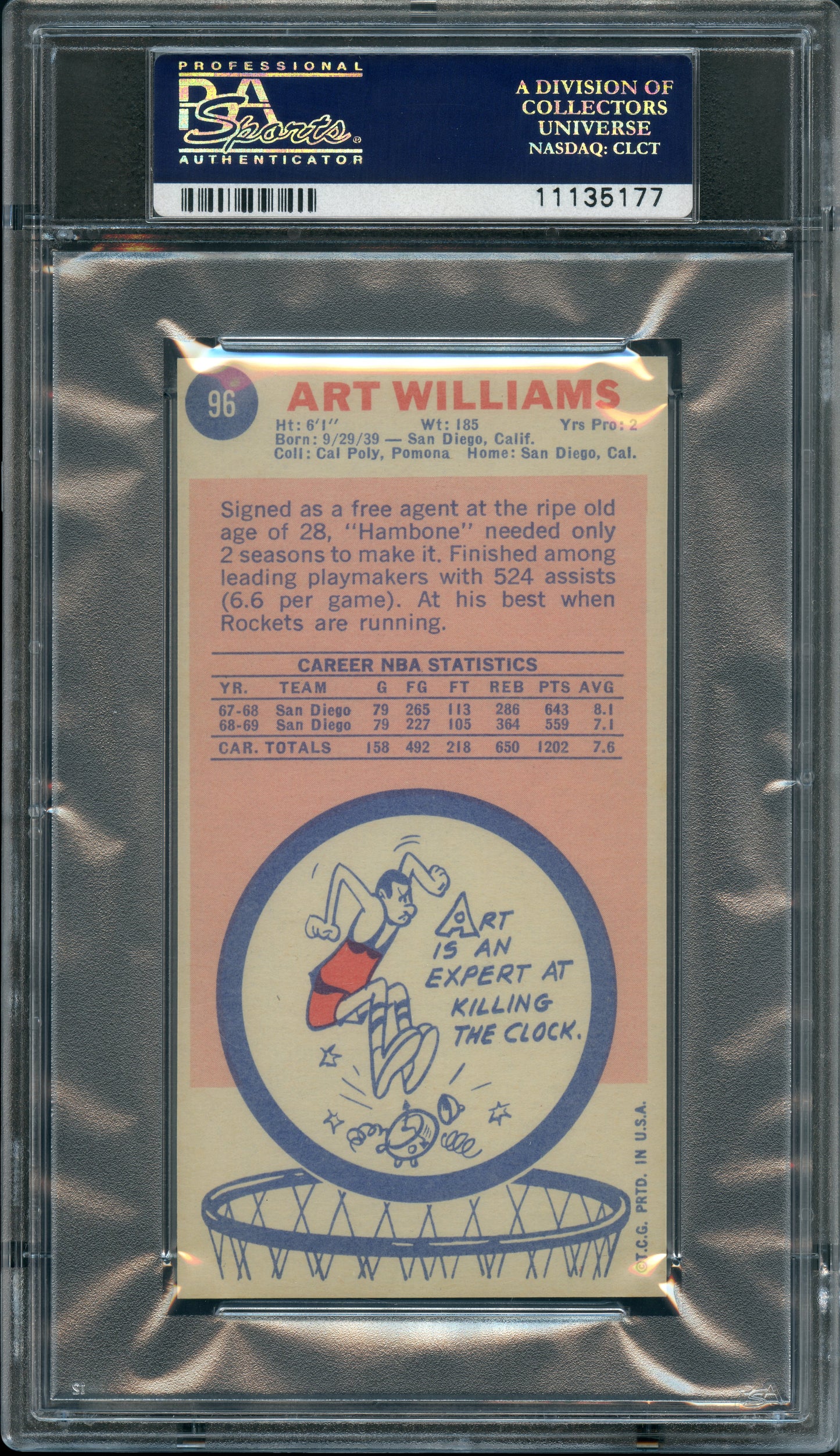 1969 Topps Basketball Art Williams #96 PSA 9