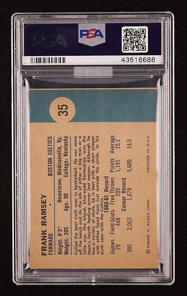 1961 Fleer Basketball Frank Ramsey #35 MBA Gold PSA 9