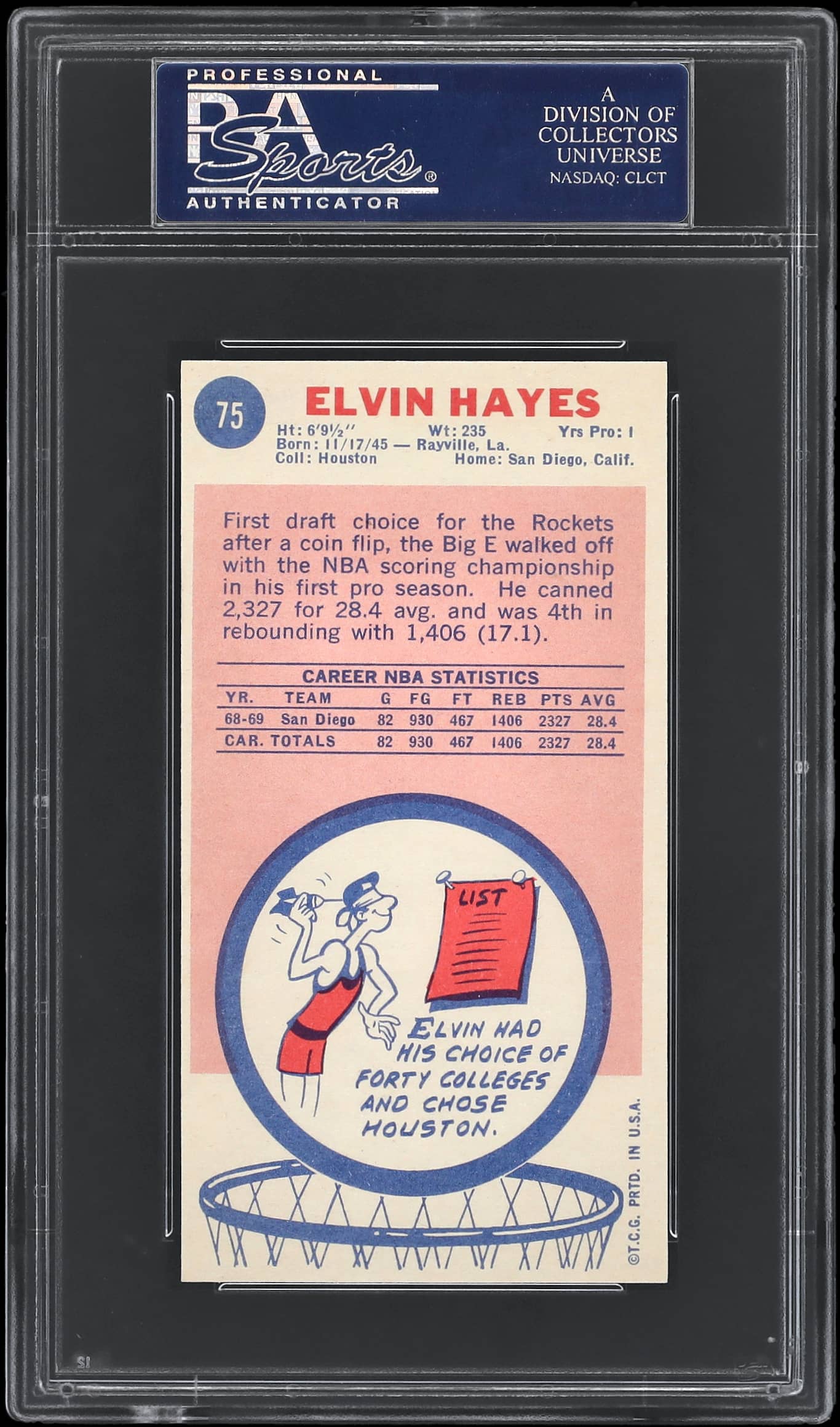 1969 Topps Basketball Elvin Hayes #75 PSA 9