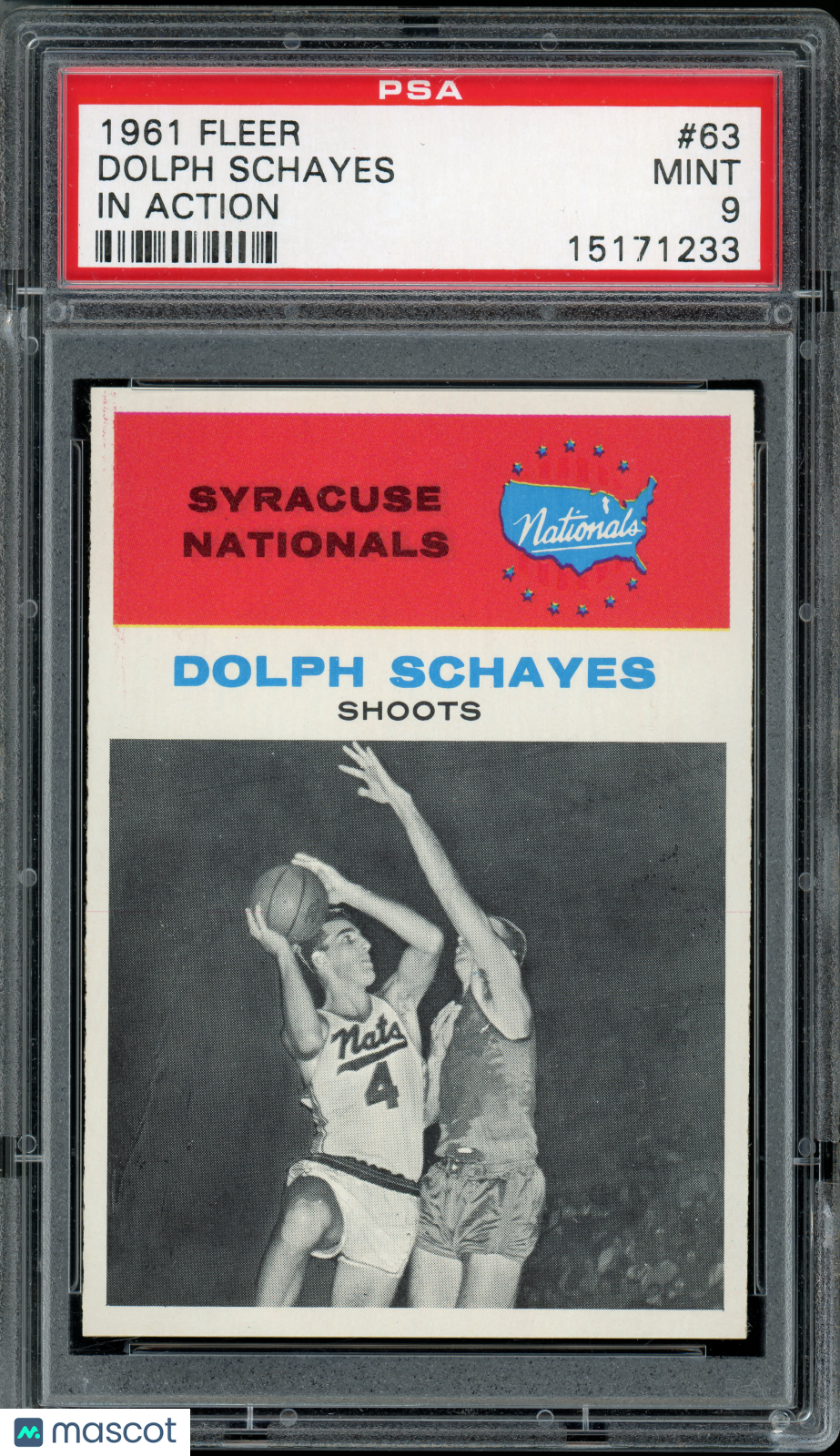 1961 Fleer Basketball Dolph Schayes (In Action) #63 PSA 9