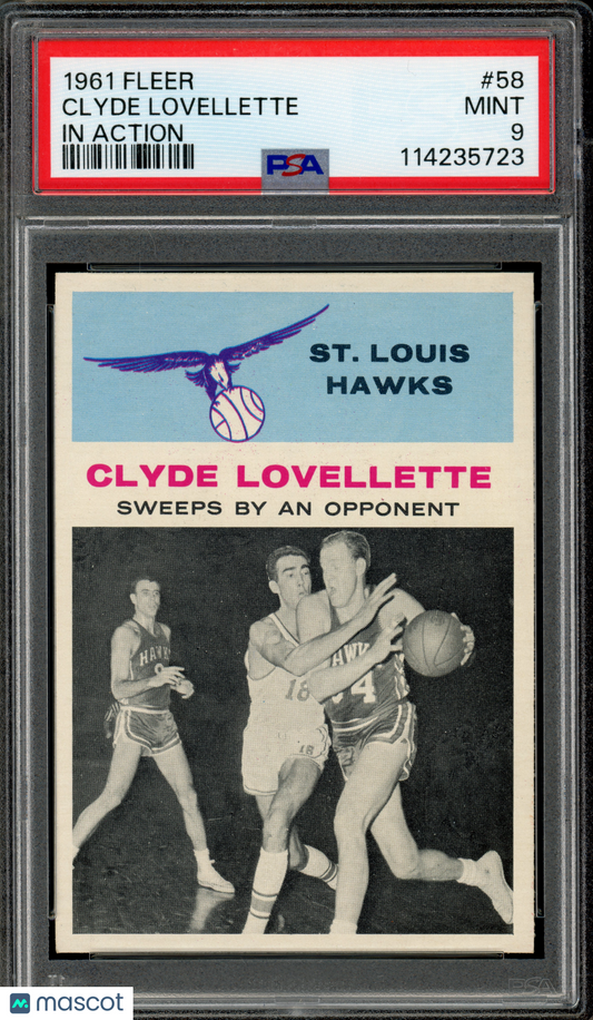 1961 Fleer #58 Clyde Lovellette PSA 9 MINT St. Louis Hawks