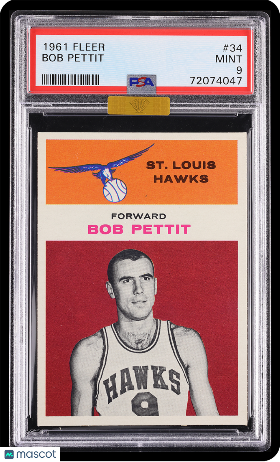 1961 Fleer Basketball Bob Pettit #34 MBA Gold PSA 9