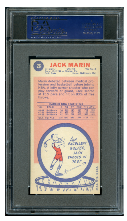 1969 Topps Basketball Jack Marin #26 PSA 9