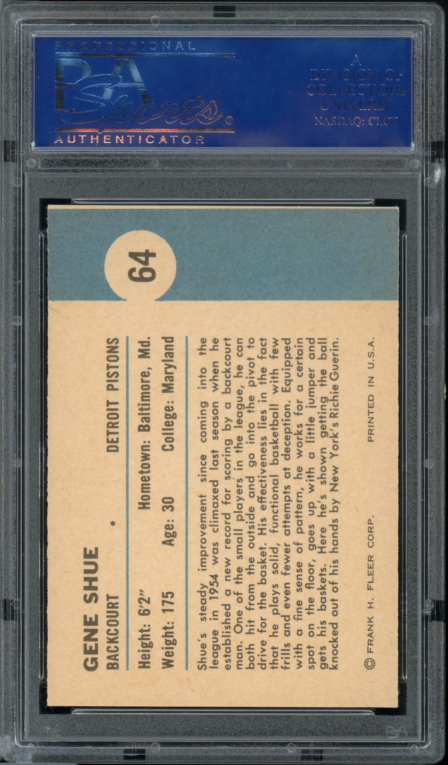 1961 Fleer Basketball Gene Shue (In Action) #64 PSA 9