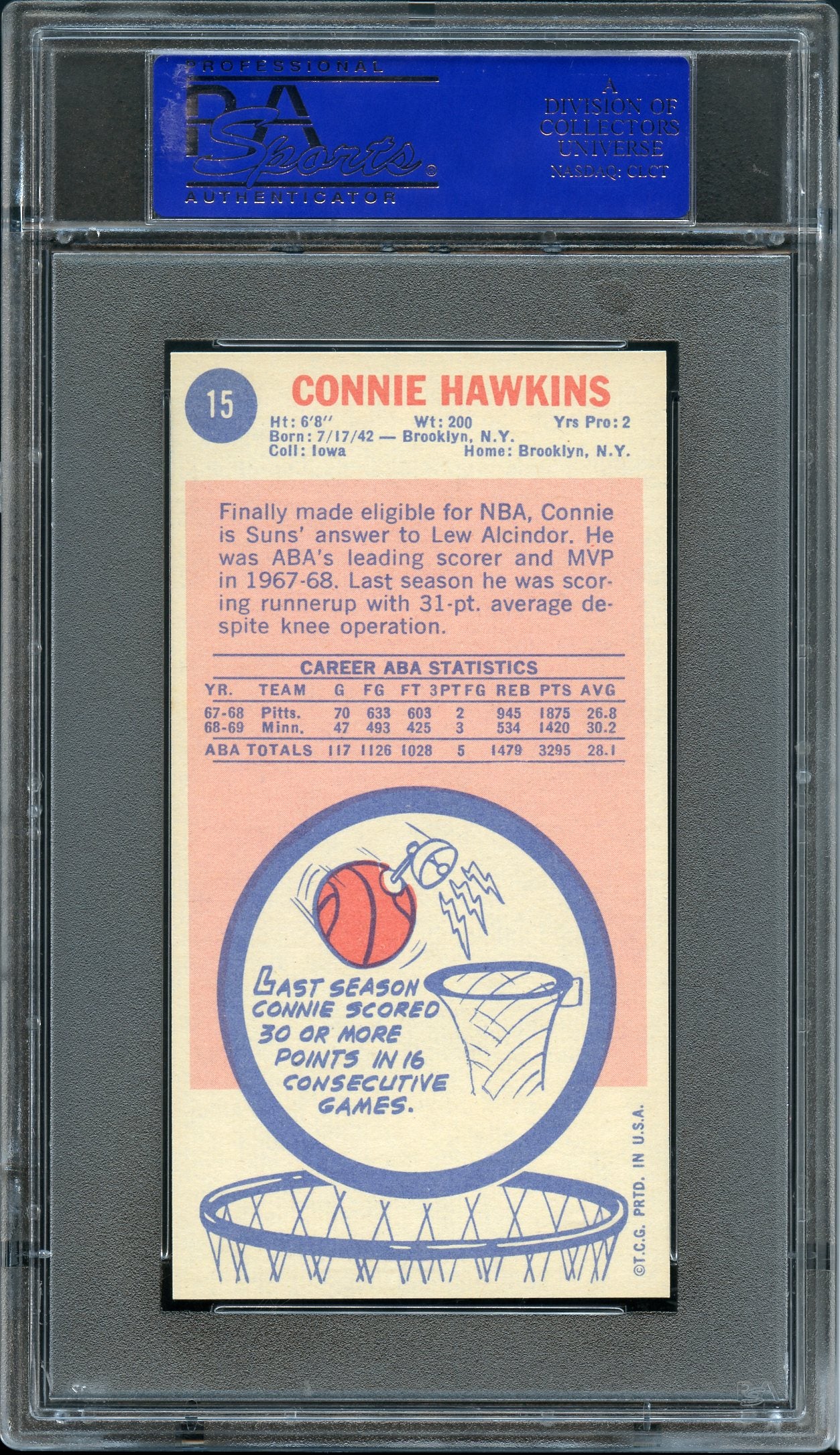 1969 Topps  Connie Hawkins #15  PSA 9