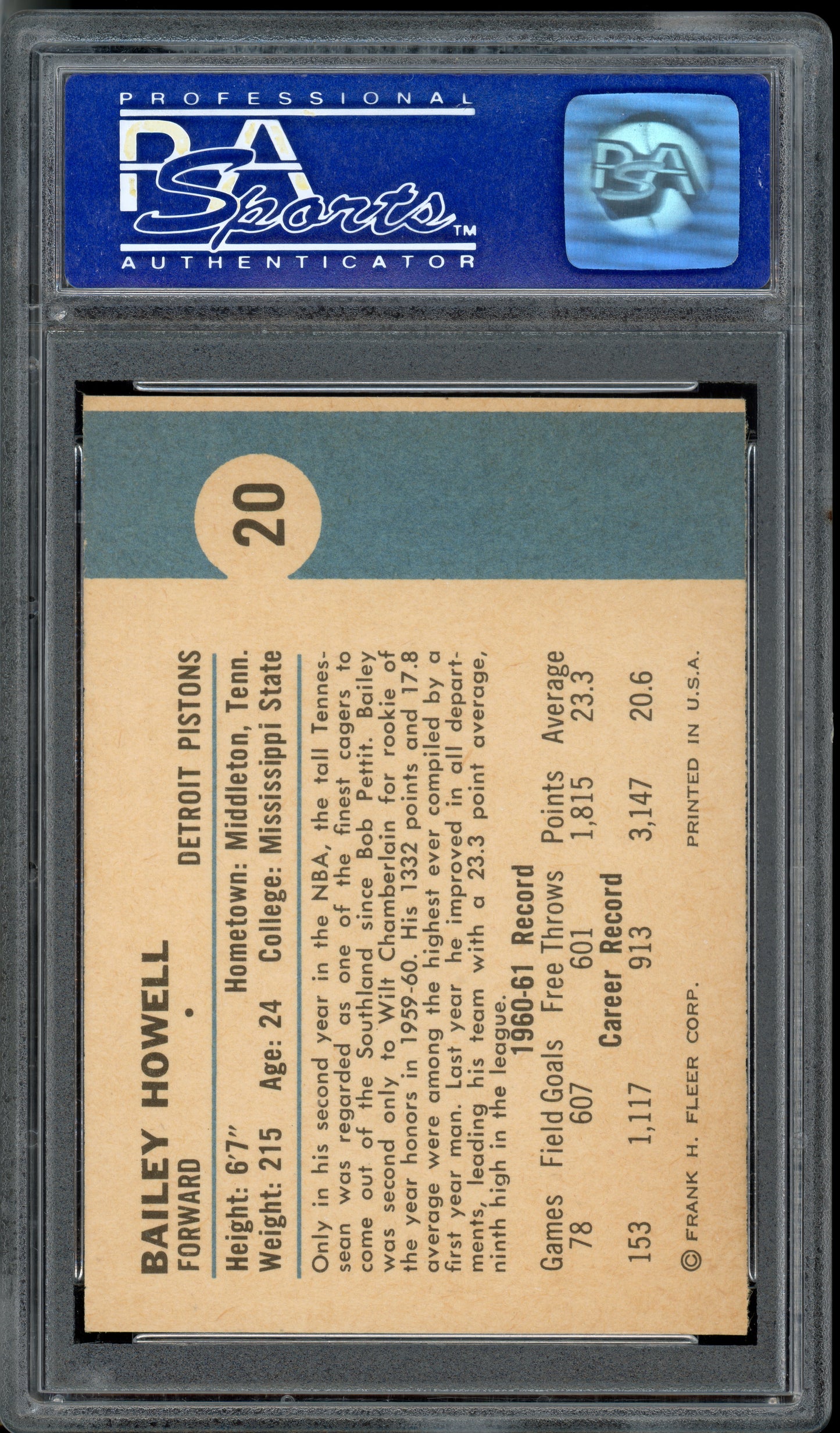1961 Fleer Basketball Bailey Howell #20 PSA 9