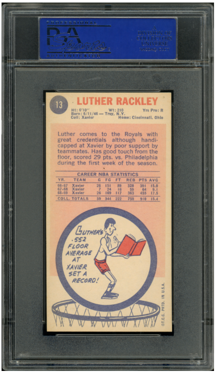1969 Topps Basketball Luther Rackley #13 PSA 9