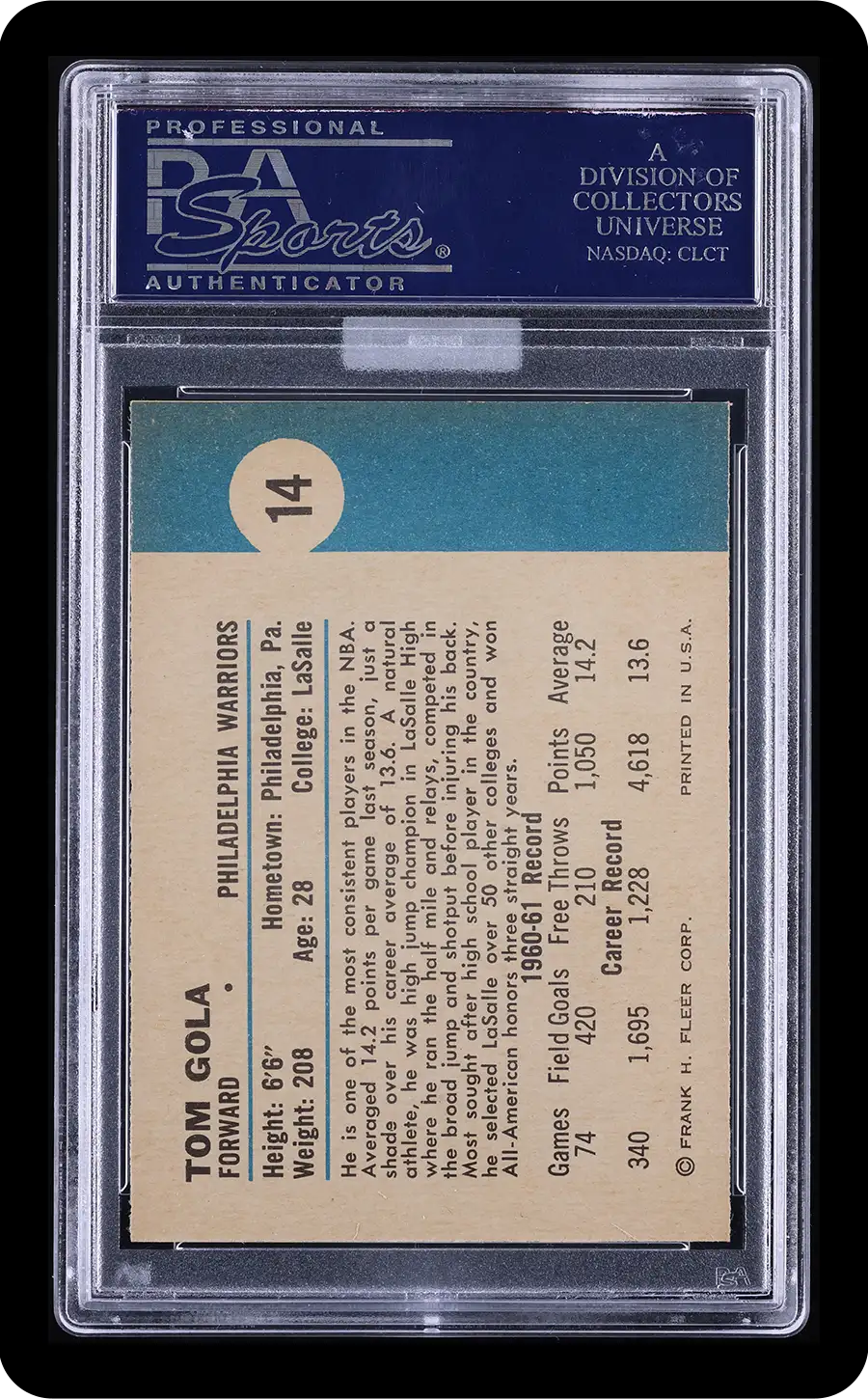 1961 Fleer Basketball Tom Gola #14 MBA Gold PSA 9