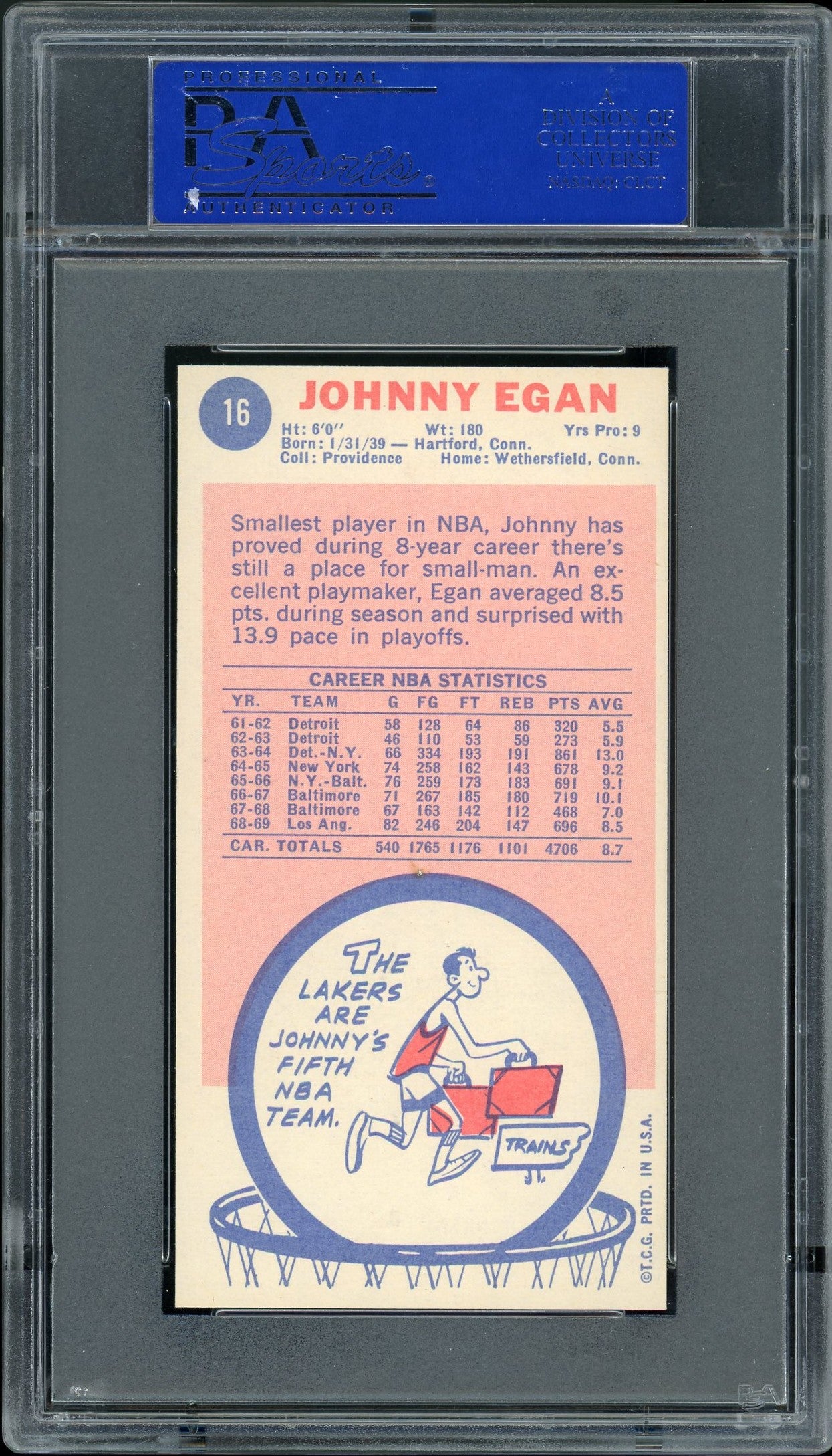 1969 Topps JOHNNY EGAN #16  PSA 9