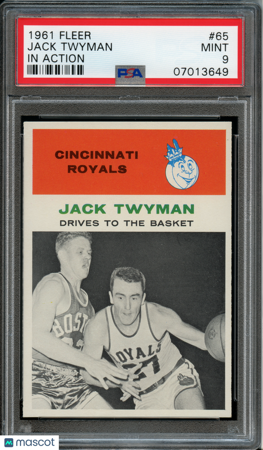 1961-62 Fleer Basketball SETBREAK #65 Jack Twyman In Action Royals PSA 9 MINT