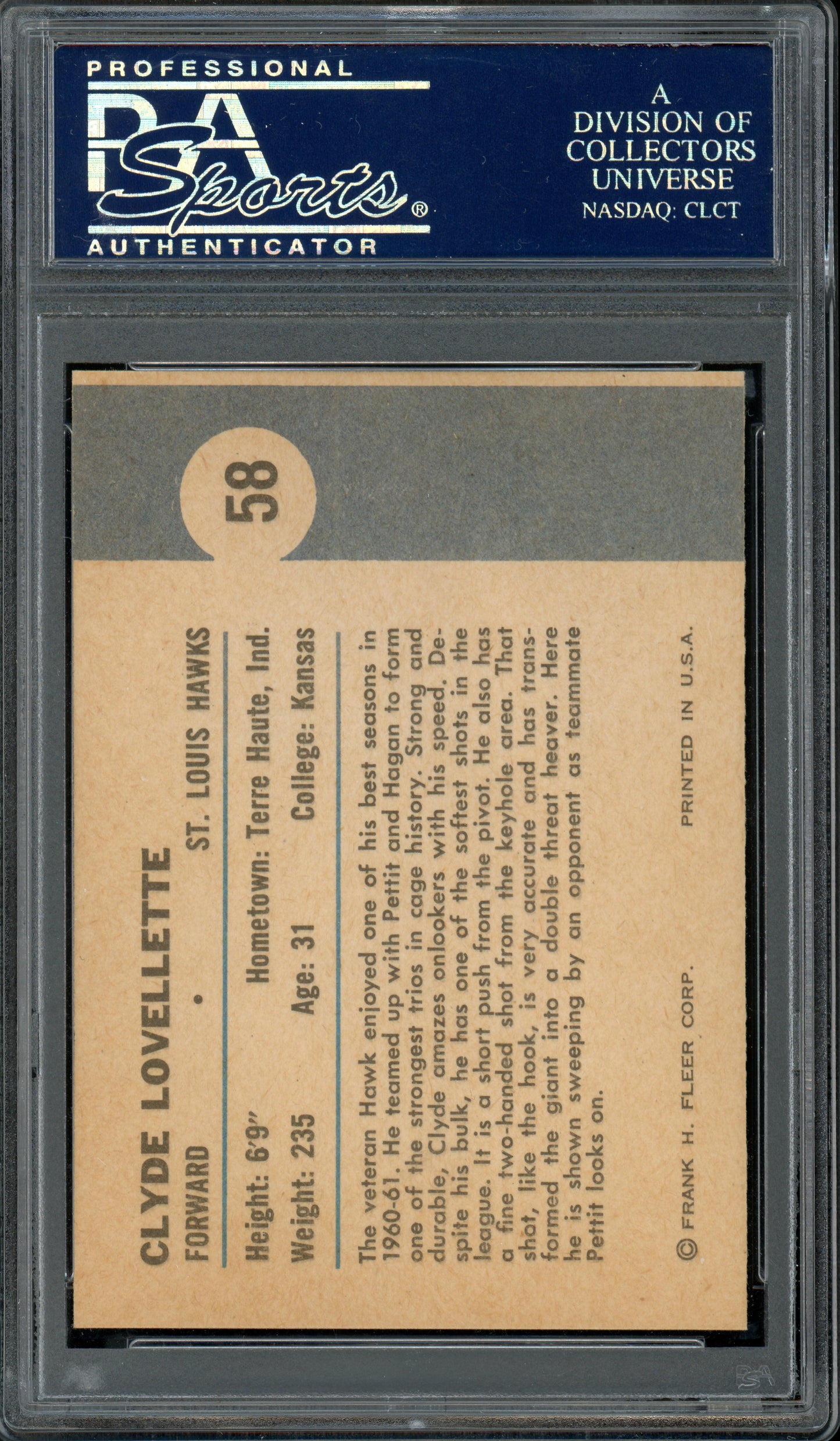 1961 Fleer Basketball Clyde Lovellette (In Action) #58 PSA 9