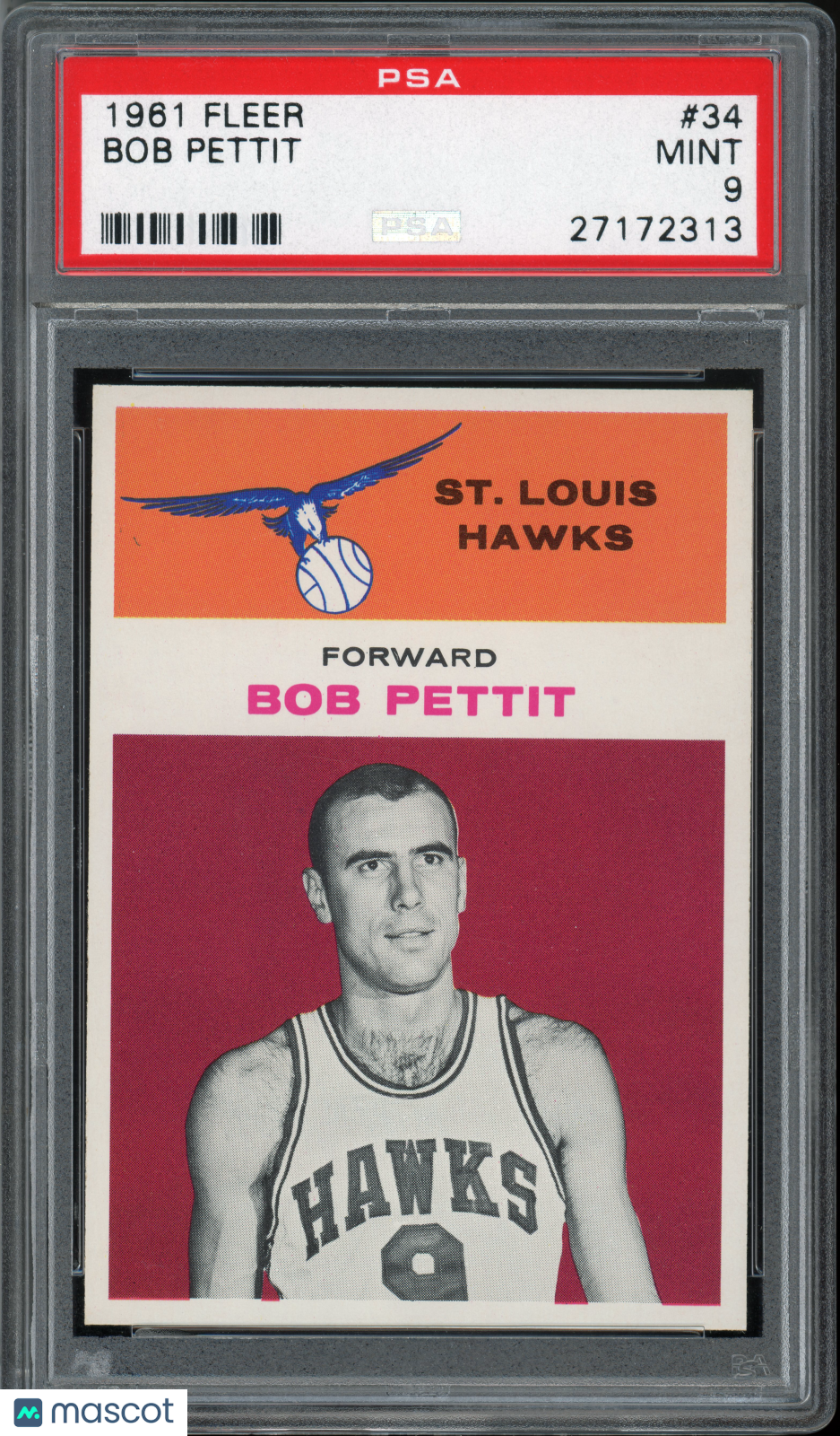 1961 Fleer Basketball Bob Pettit #34 PSA 9