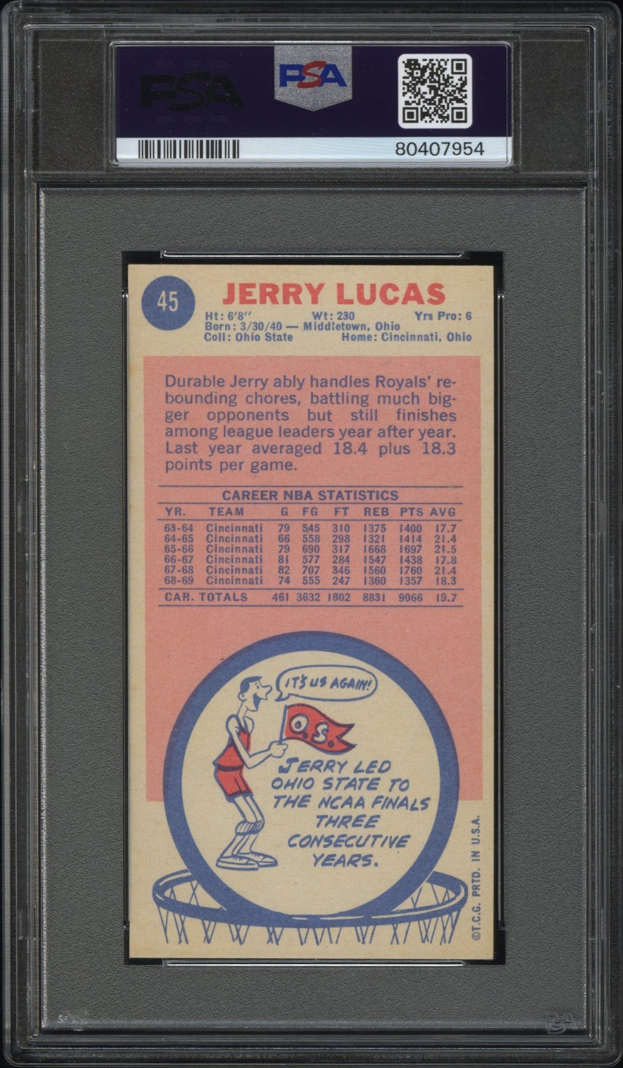 1969 Topps Basketball Jerry Lucas #45 PSA 9