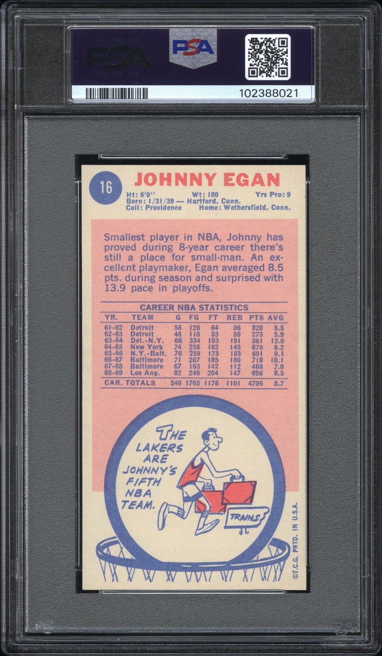 1969 Topps Basketball Johnny Egan #16 PSA 9