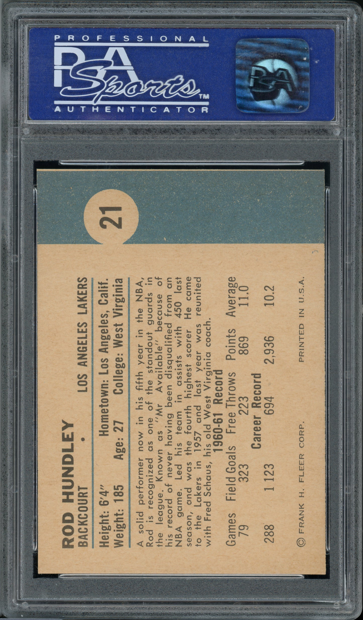1961 Fleer Basketball Rod Hundley #21 PSA 9