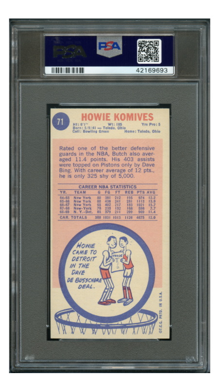 1969 Topps Basketball Howie Komives #71 PSA 9