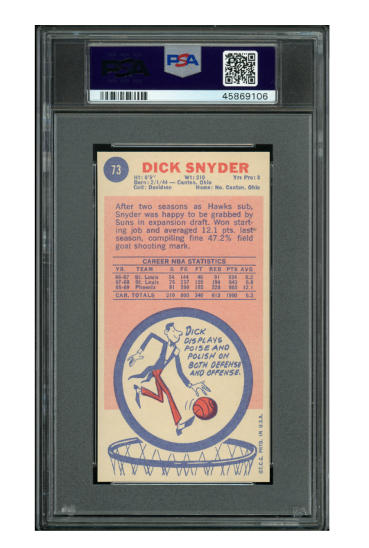 1969 Topps Basketball Dick Snyder #73 PSA 9